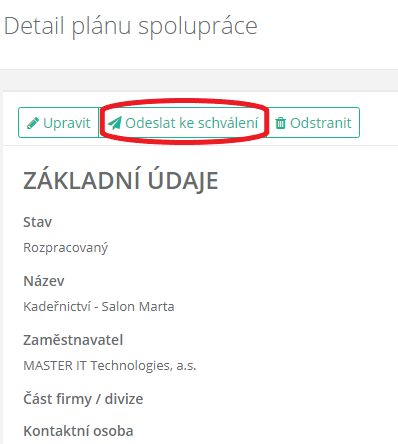 Odeslat plán spolupráce zaměstnavateli