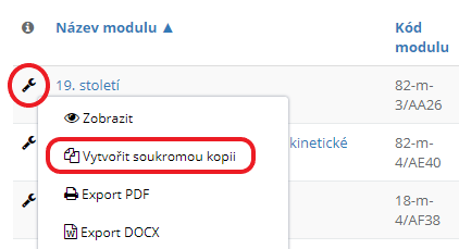 Vytvořit soukromou kopii modulu z ikony klíče