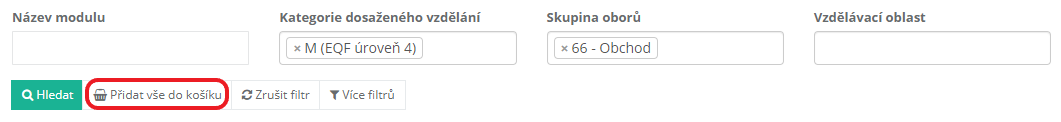 Hromadné přidání všech vyfiltrovaných modulů do košíku