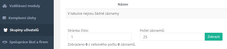 Skupiny uživatelů dostupné z levého menu